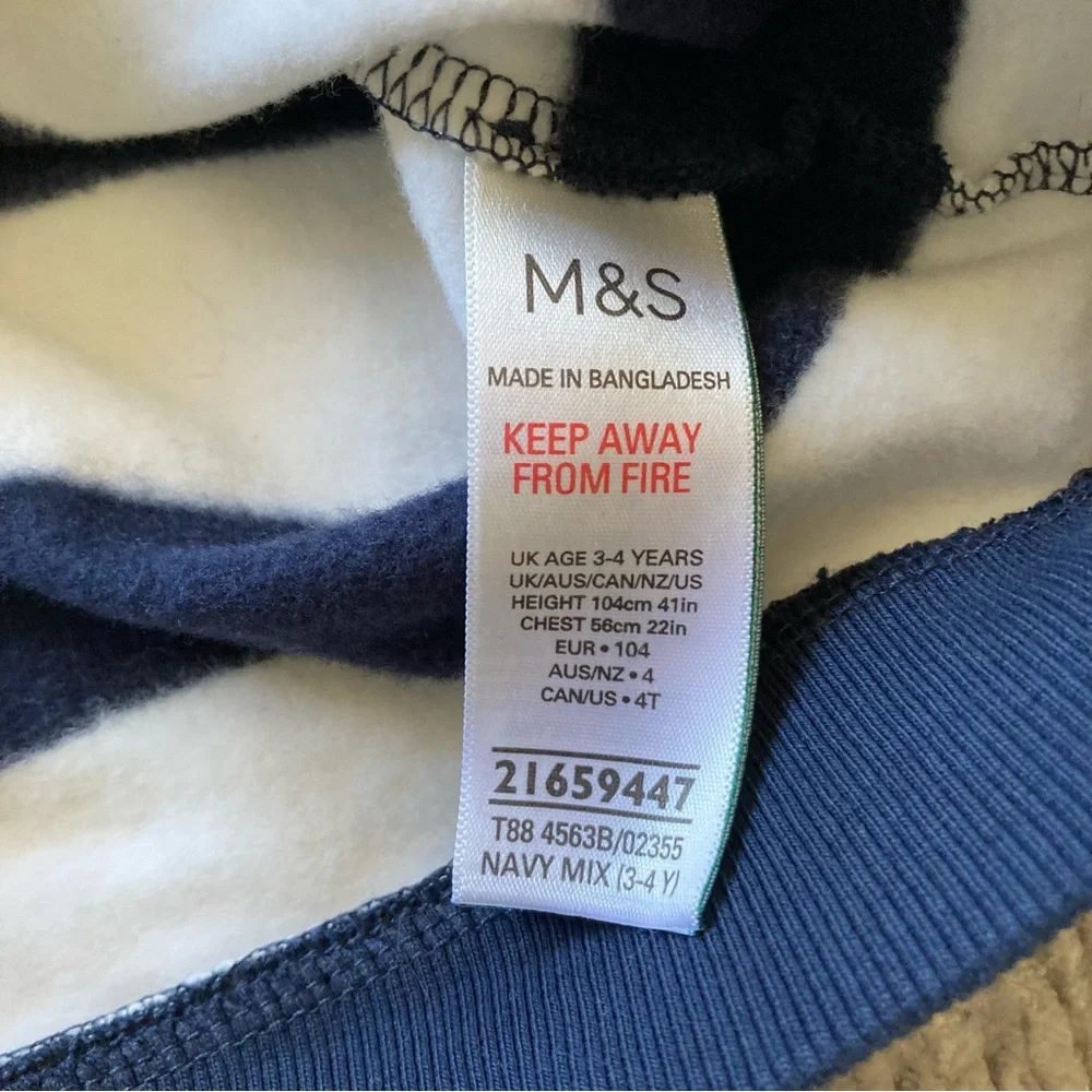 M & S Classic‎ Striped Hoodie 3-4 Years Zip-up Sweatshirt Coastal Unisex
